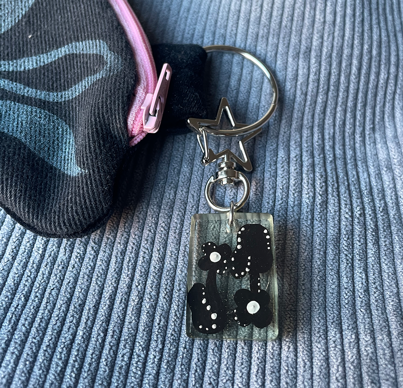 Double Black & White Floral Keychain