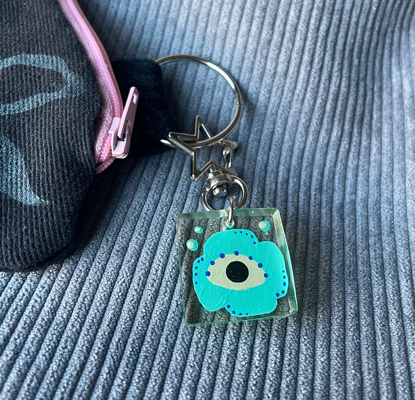 Teal Flower Eye Keychain