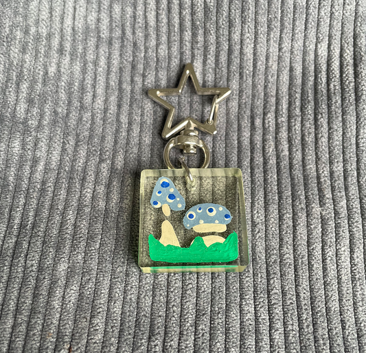 Blue Mushroom Pair Keychain