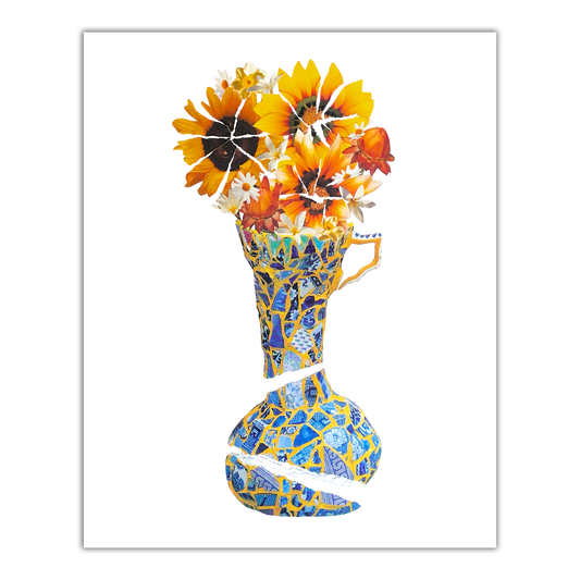 Collage Sunflower Bouquet Poster