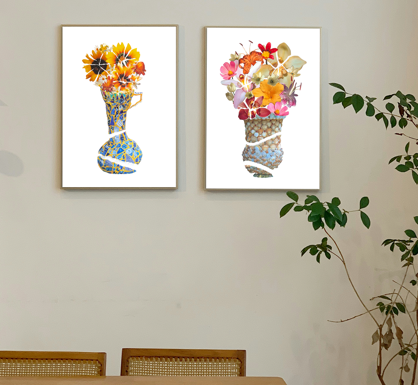 Collage Sunflower Bouquet Poster