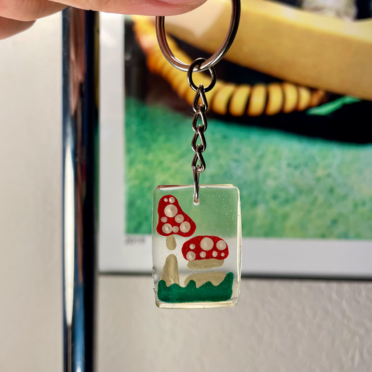 Double Red Mushroom Keychain