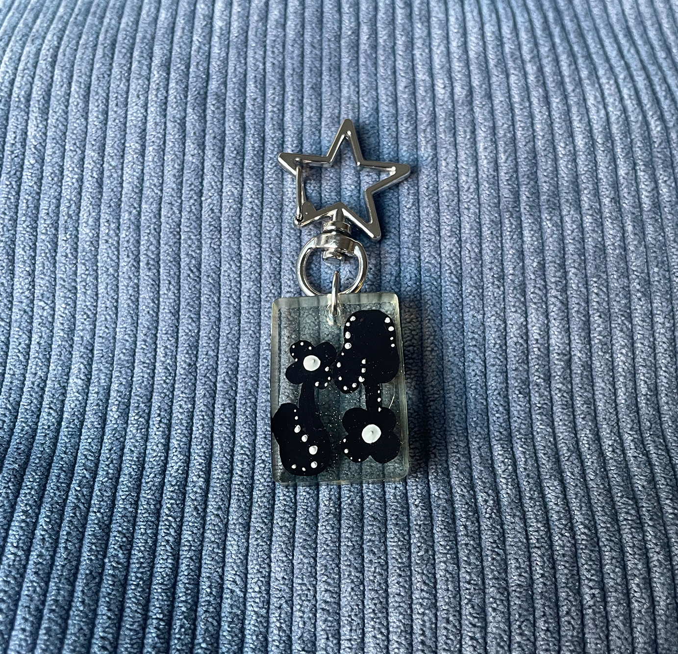 Double Black & White Floral Keychain