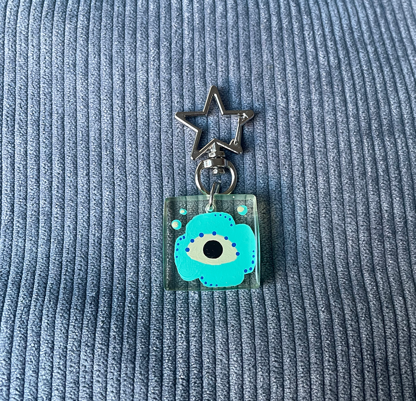Teal Flower Eye Keychain