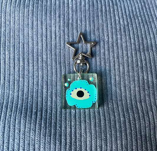 Teal Flower Eye Keychain