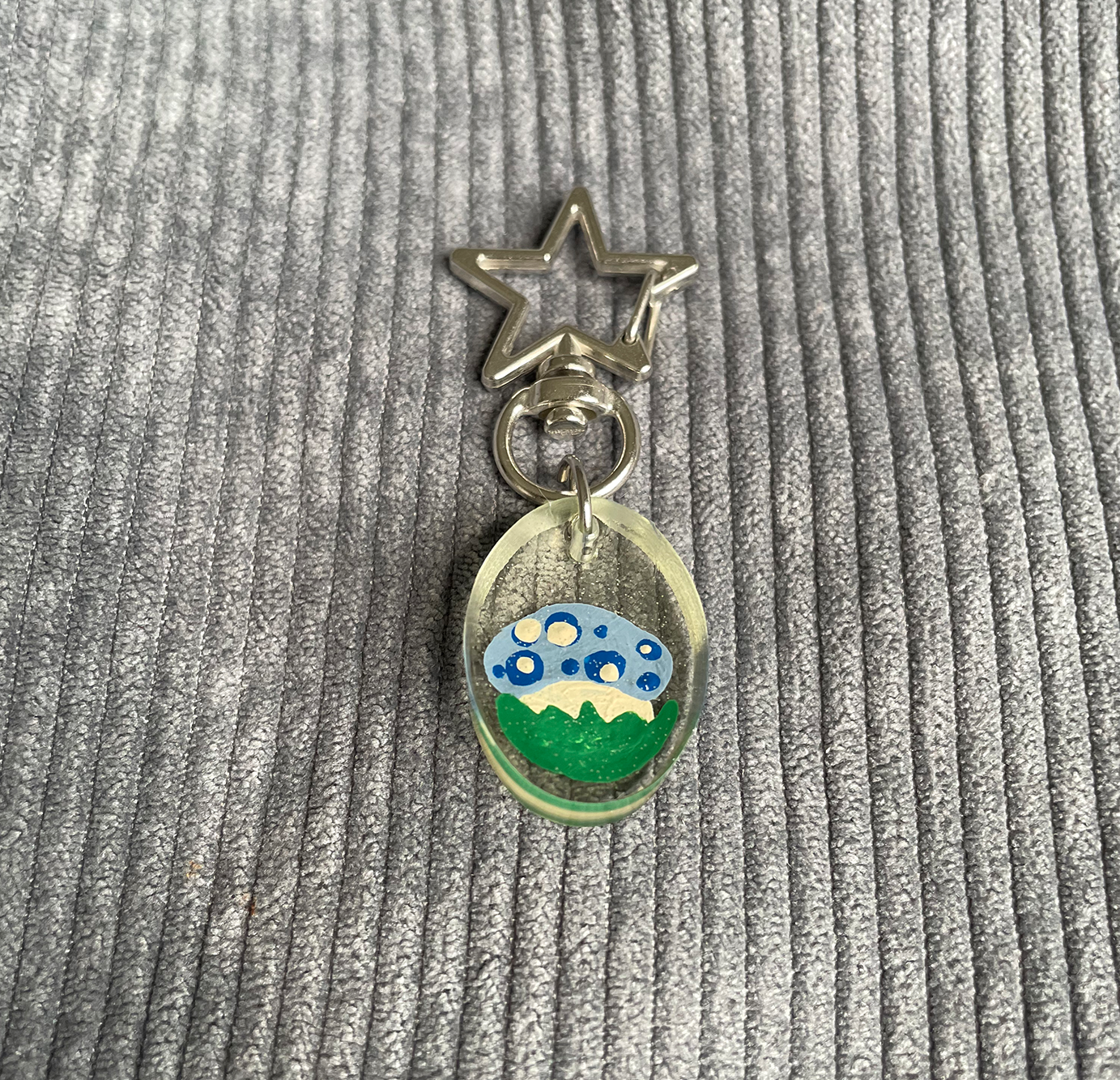 Single Blue Mushroom Keychain