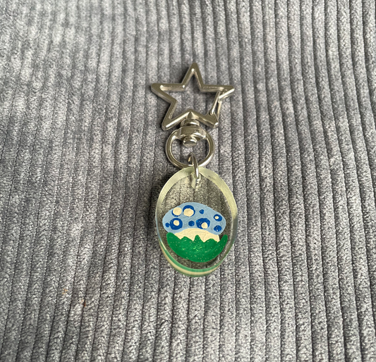 Single Blue Mushroom Keychain