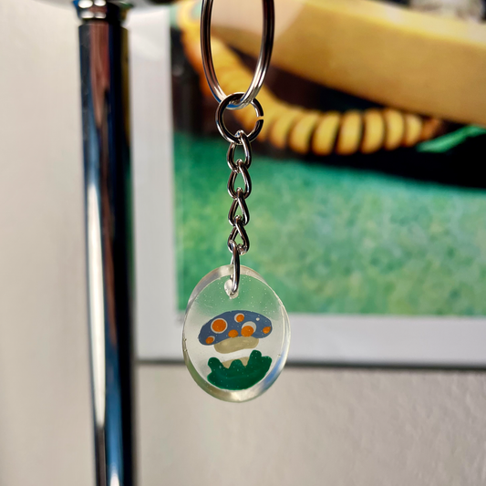Single Blue Mushroom Keychain